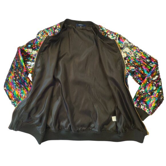 Cresay Sequin Bomber Jacket Size XL Multicolor 80s Disco Glam Festival Style - Picture 4 of 15